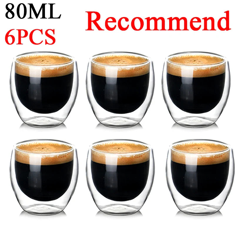 2-6PCS 80ml Double-layer Insulated Glass Cup High Borosilicate Glass Coffee Milk Mug Tea Cup Restaurant Household