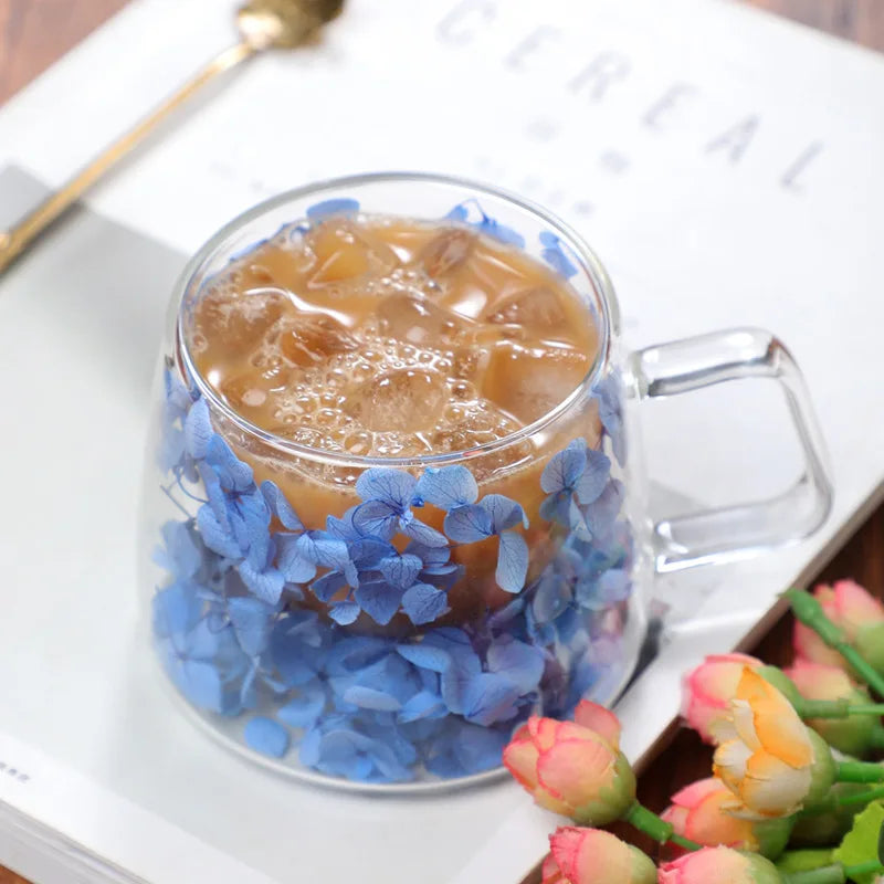 200ml Flower Coffee Cup Double Wall Glass Heat Resistant Dried Floral Mug Crsytal Iced Coffee Beer Wine Glass Beverage