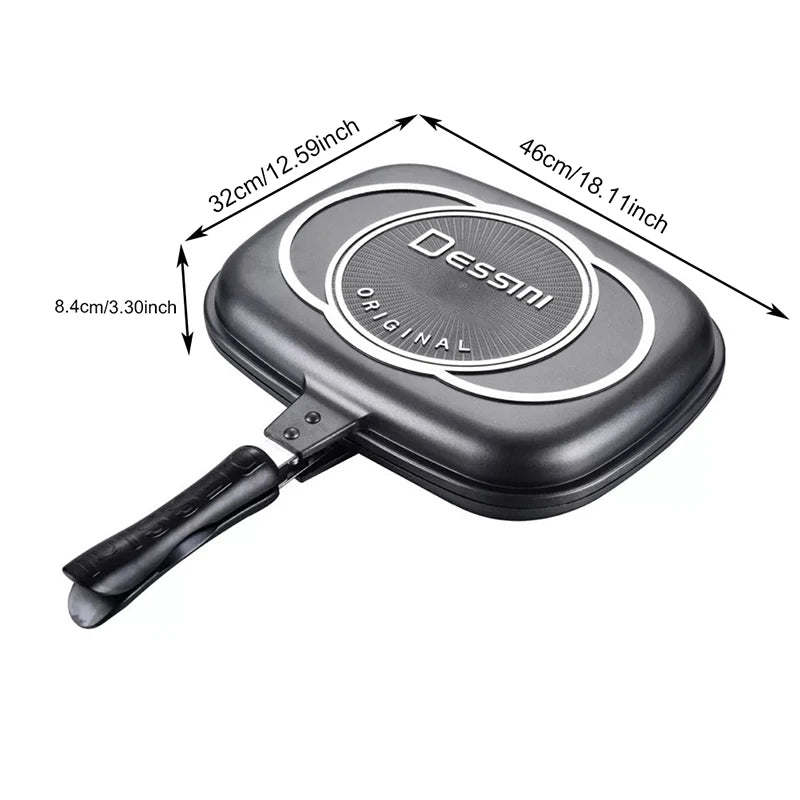 32Cm Double Sided Frying Pan Non-Stick Barbecue Tool Cookware Grill Frying Pan Injection Molding Home Cooking Kitchen Supplies