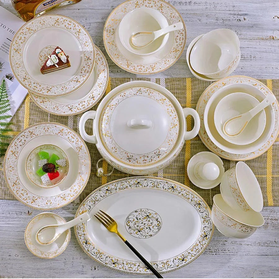 60 Heads jingdezhen ceramics dinnerware set chinese dinner set Porcelain dining set 42 pieces Plate dinnerware set Tableware