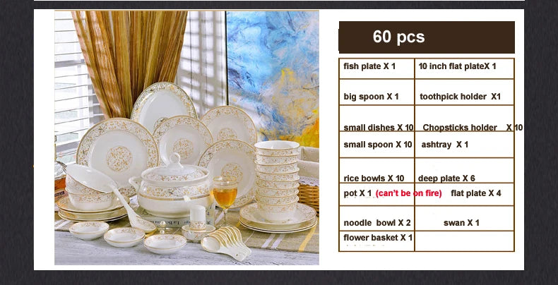 60 Heads jingdezhen ceramics dinnerware set chinese dinner set Porcelain dining set 42 pieces Plate dinnerware set Tableware