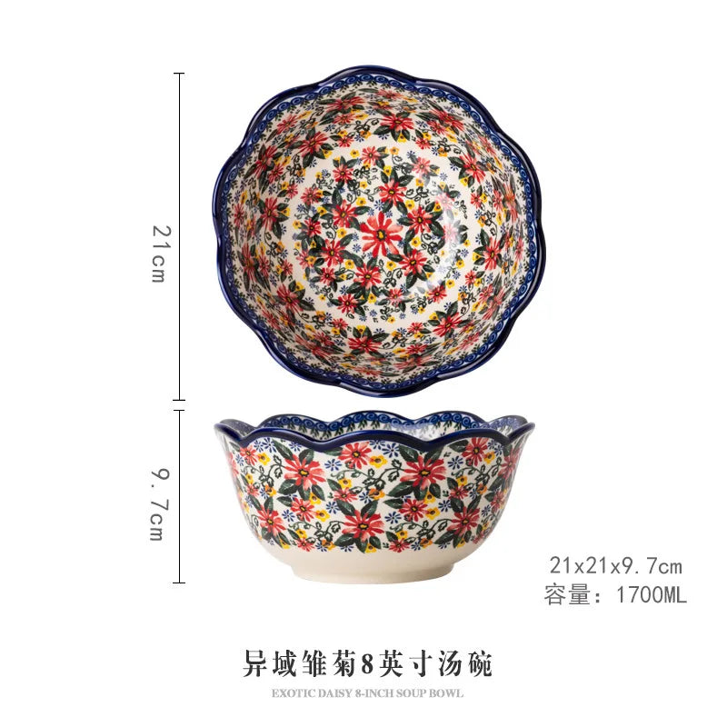 LingAo Ceramic noodle bowl, double-ear bowl, plate tableware set