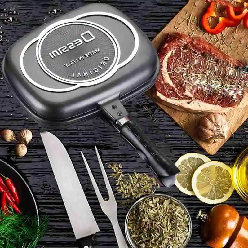 32Cm Double Sided Frying Pan Non-Stick Barbecue Tool Cookware Grill Frying Pan Injection Molding Home Cooking Kitchen Supplies