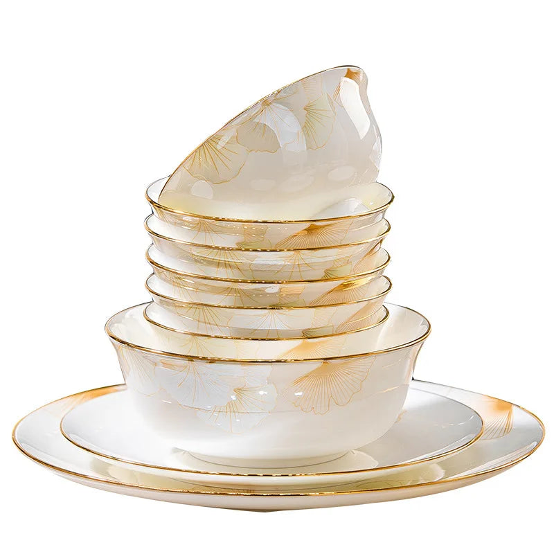 2025 new style bowl and dish set household high temperature ceramic bowl and dish combination bone china tableware gift