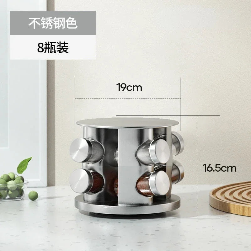 Stainless Steel Rotating Seasoning Rack Nordic Style Kitchen Special 360-degree Rotating Countertop Seasoning Storage Rack