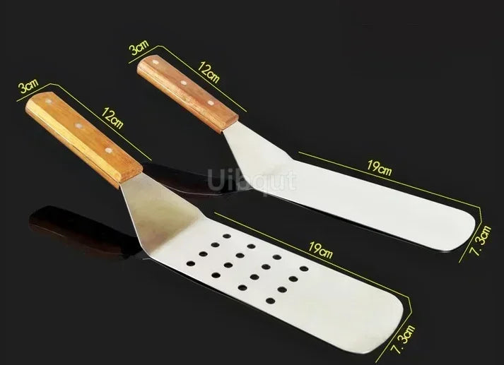 Stainless Steel Steak Fried Shovel Spatula Pizza peel Grasping Cutter Spade Pastry BBQ Tools Wooden Rubber Handle Kitchen turner