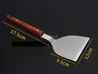 Stainless Steel Steak Fried Shovel Spatula Pizza peel Grasping Cutter Spade Pastry BBQ Tools Wooden Rubber Handle Kitchen turner