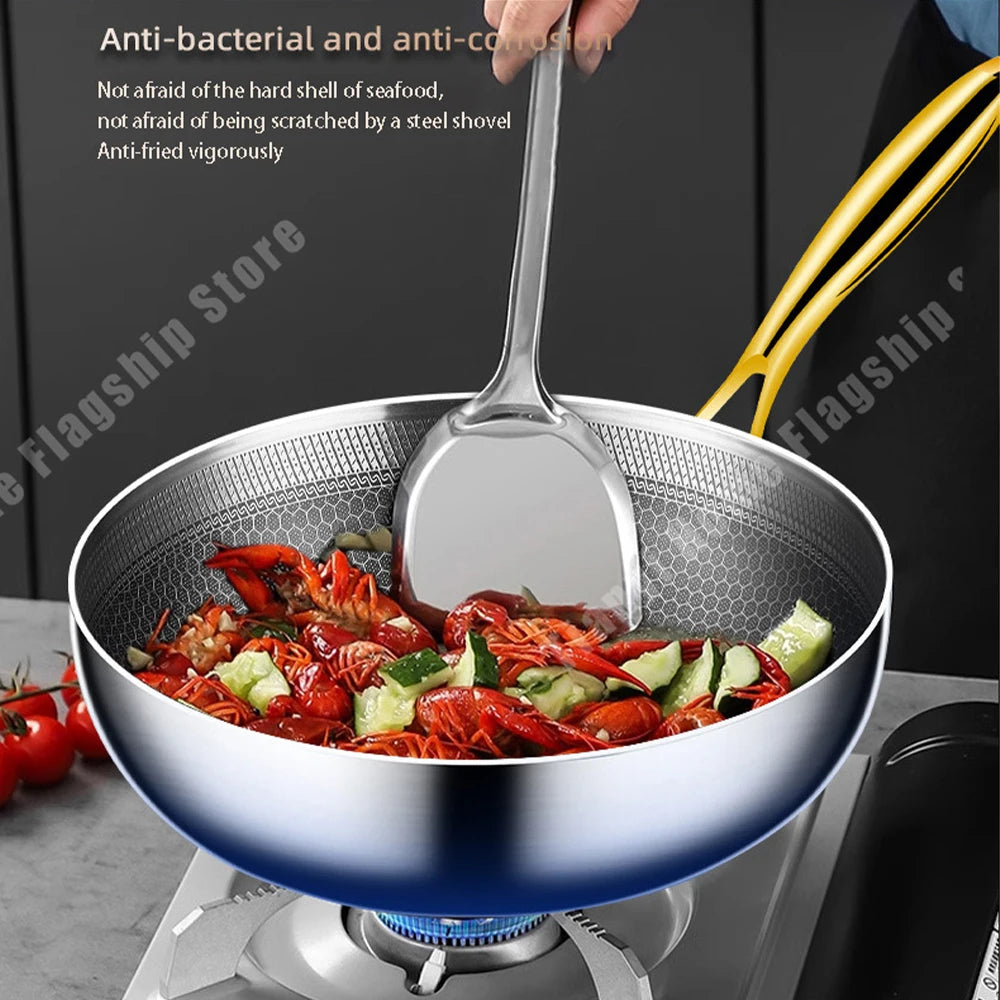 316 Stainless Steel Frying Pan Wok Non-stick Cooking