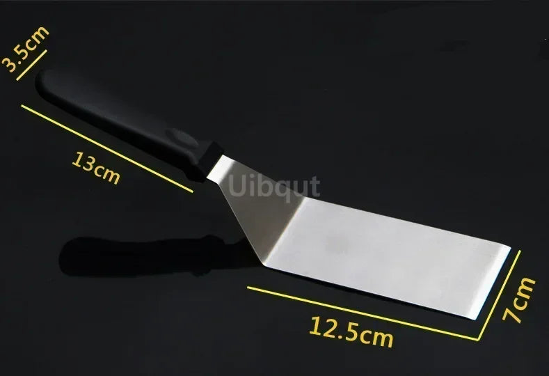 Stainless Steel Steak Fried Shovel Spatula Pizza peel Grasping Cutter Spade Pastry BBQ Tools Wooden Rubber Handle Kitchen turner