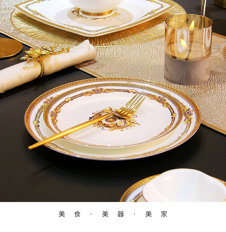 Gold Bone China Dinnerware Sets Ceramics Kitchen Gift Luxury Christmas Dinner Sets Wedding Party Vajillas Ceramica Dishes