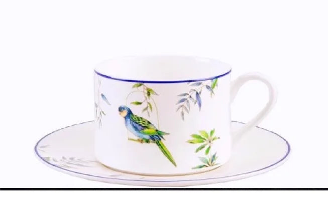 Parrot bone china tableware set, American Western dishes, household dishes, soup plates, coffee cups, European and American past