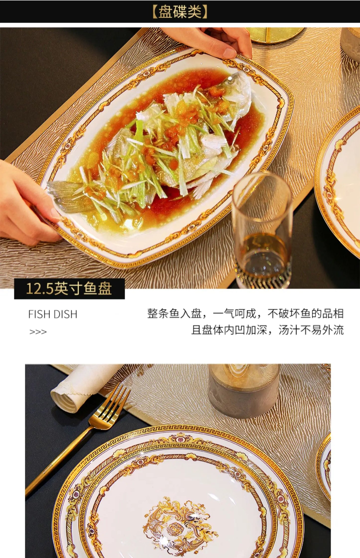 Gold Bone China Dinnerware Sets Ceramics Kitchen Gift Luxury Christmas Dinner Sets Wedding Party Vajillas Ceramica Dishes
