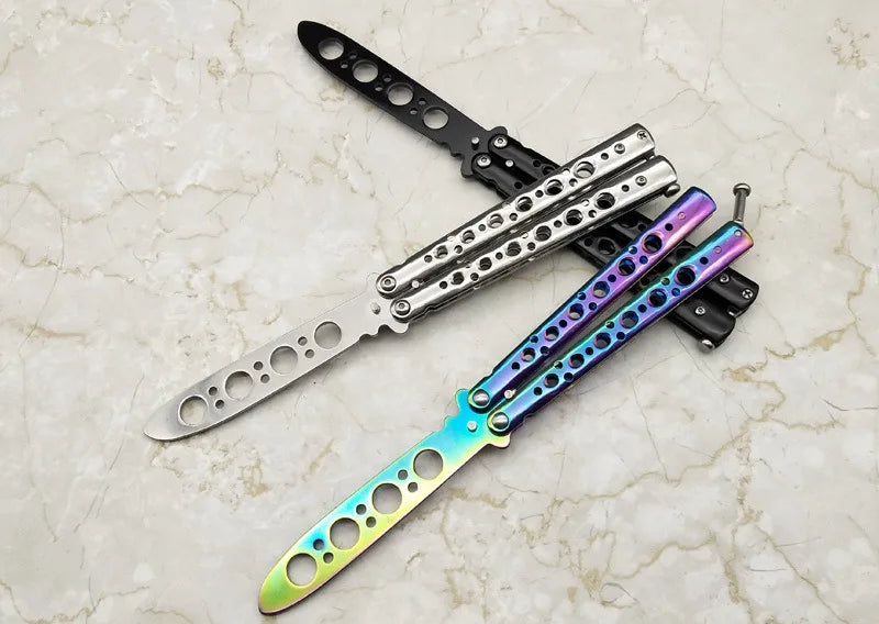 Portable Butterfly Training Knife Foldable Pocket Flail Knife Uncut Blade Butterfly Comb Training Tool