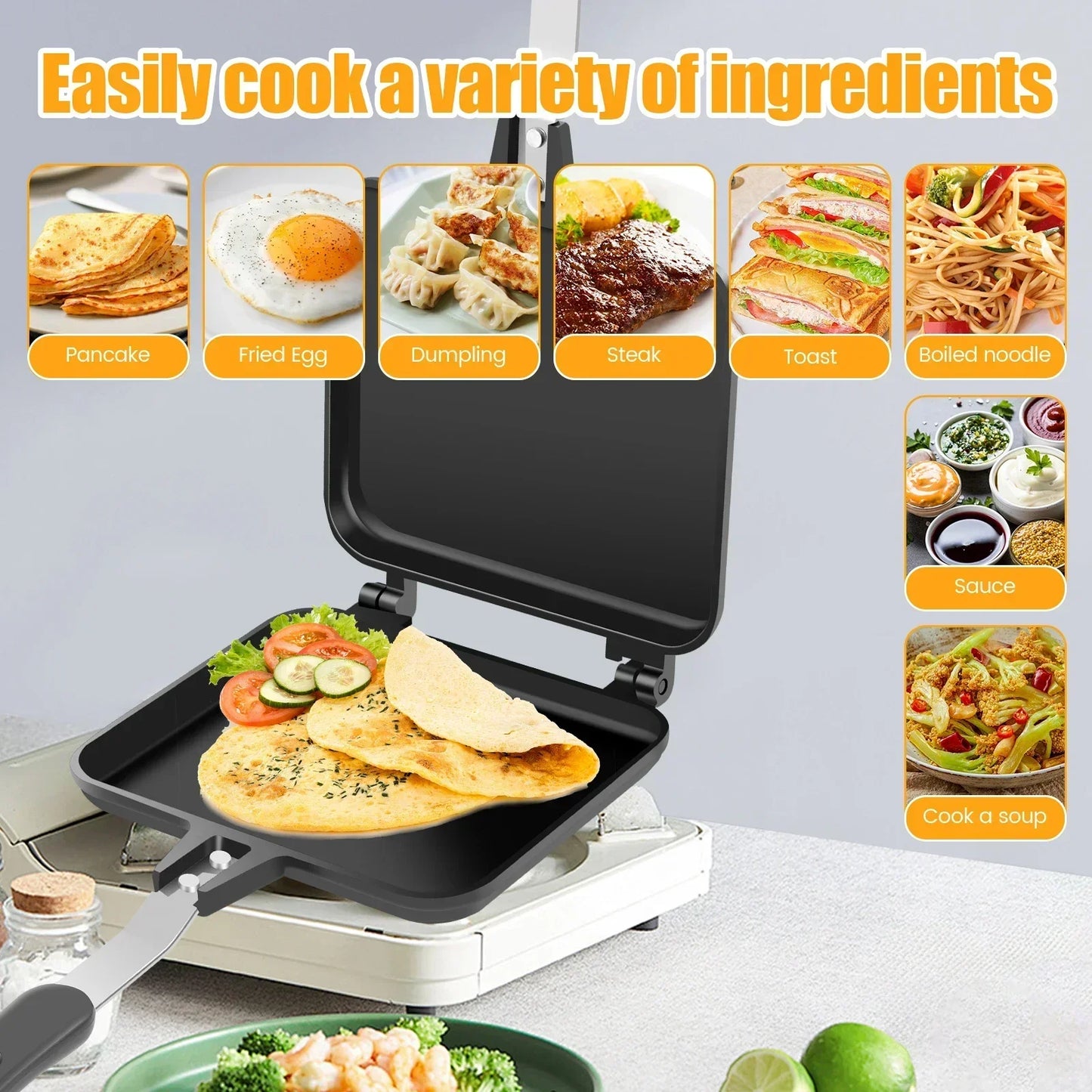 Aluminum Alloy Sandwich Maker Pan Non-Stick Sandwich Grill Pan Double Sided Frying Pan Detachable Hot Sandwich Maker Cookware
