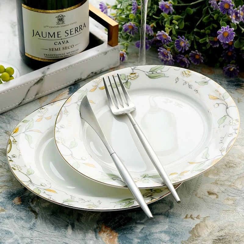46-piece set, royal floral painting, fine bone china unit of dinner, porcelain dinner plate set, crockery set of dish, bowl set