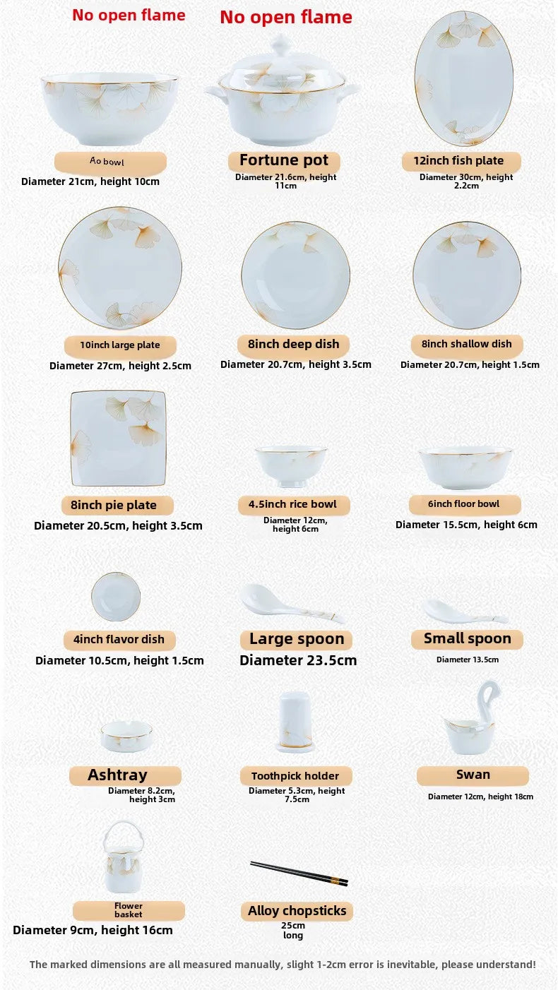 2025 new style bowl and dish set household high temperature ceramic bowl and dish combination bone china tableware gift