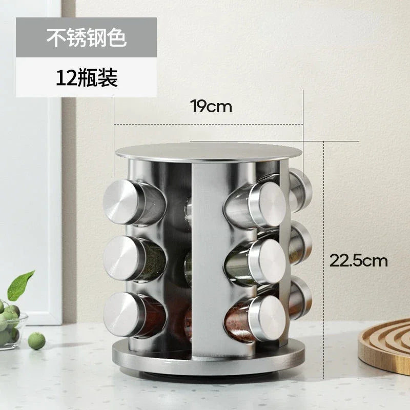 Stainless Steel Rotating Seasoning Rack Nordic Style Kitchen Special 360-degree Rotating Countertop Seasoning Storage Rack