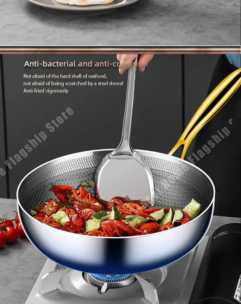 316 Stainless Steel Frying Pan Wok Non-stick Cooking