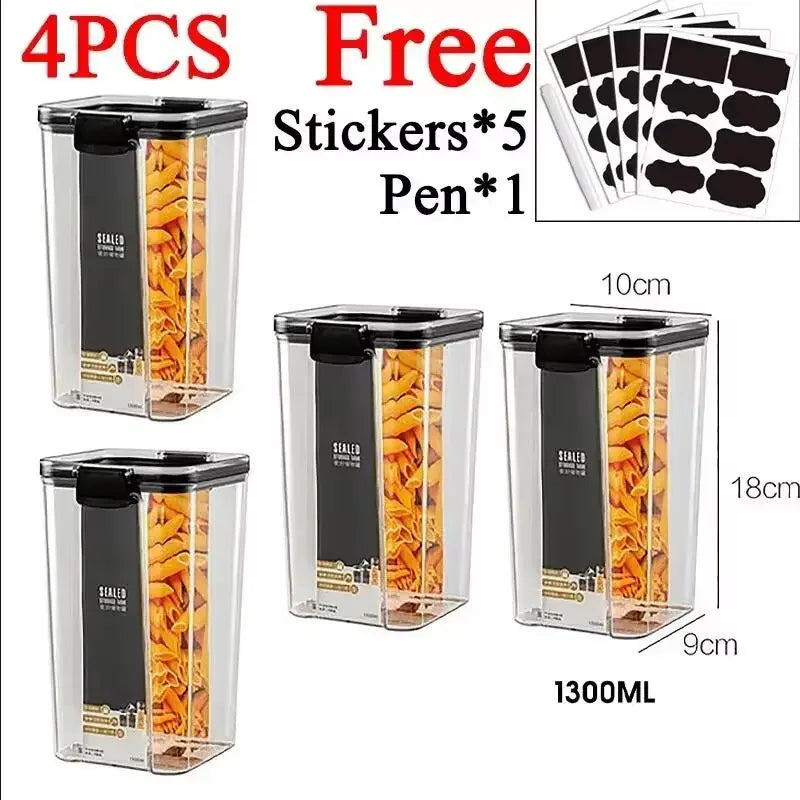 460–1800ml Stackable Airtight Food Storage Container Set – Plastic Kitchen Jars for Multigrain, Tea, Dried Fruit & More
