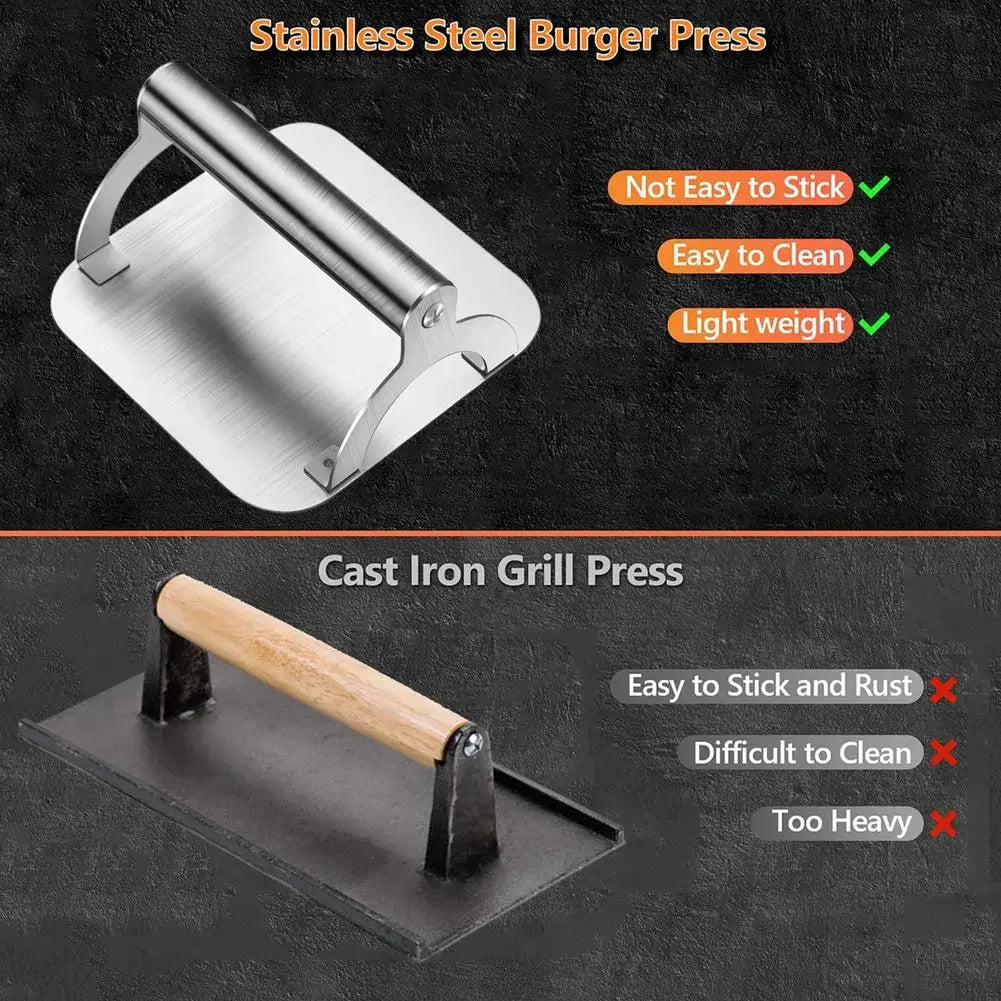 Stainless Steel Meat Press Barbecue Iron Plate Squid Steak Hamburger Household Commercial Manual Cake Press Meat Press