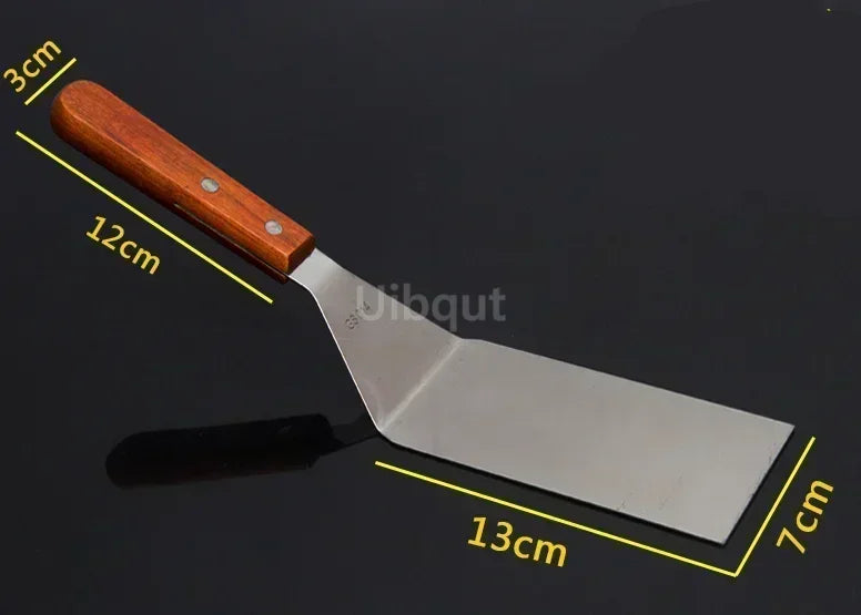 Stainless Steel Steak Fried Shovel Spatula Pizza peel Grasping Cutter Spade Pastry BBQ Tools Wooden Rubber Handle Kitchen turner