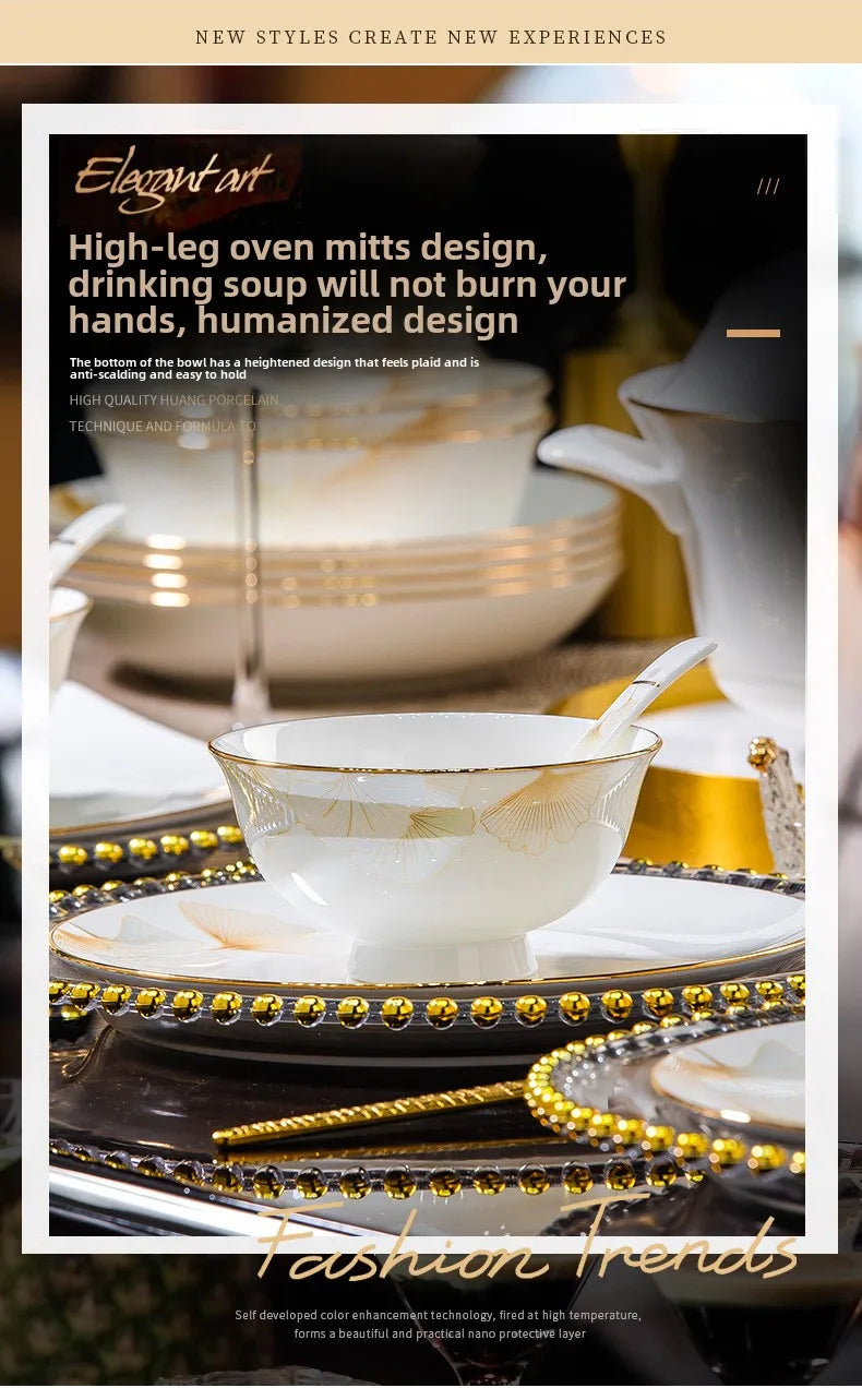 2025 new style bowl and dish set household high temperature ceramic bowl and dish combination bone china tableware gift