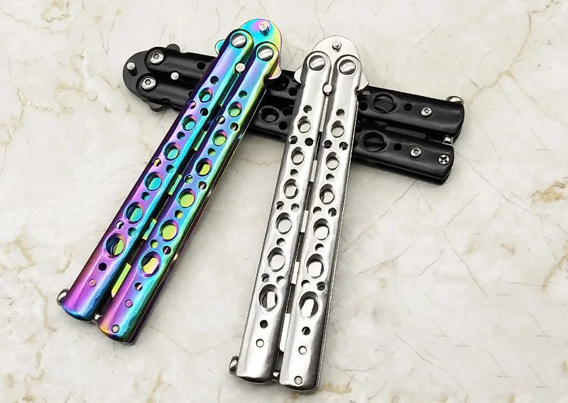 Portable Butterfly Training Knife Foldable Pocket Flail Knife Uncut Blade Butterfly Comb Training Tool