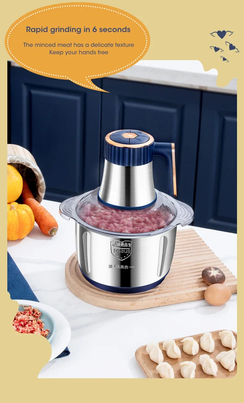 Electric Meat Grinder 304 Stainless Food Crusher Multifunction Vegetable Fruit Pepper Garlic Chopper Mincer Baby Food Blender