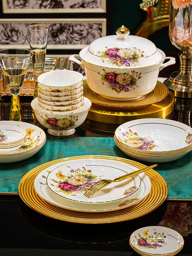 Exquisite European Style Bone China Bowl and Plate Set Luxurious Porcelain Bowl and Chopsticks Set