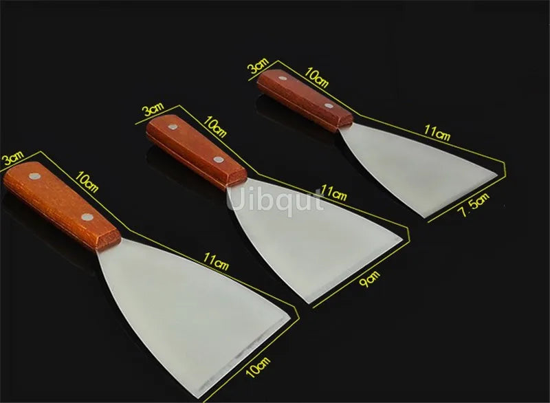Stainless Steel Steak Fried Shovel Spatula Pizza peel Grasping Cutter Spade Pastry BBQ Tools Wooden Rubber Handle Kitchen turner