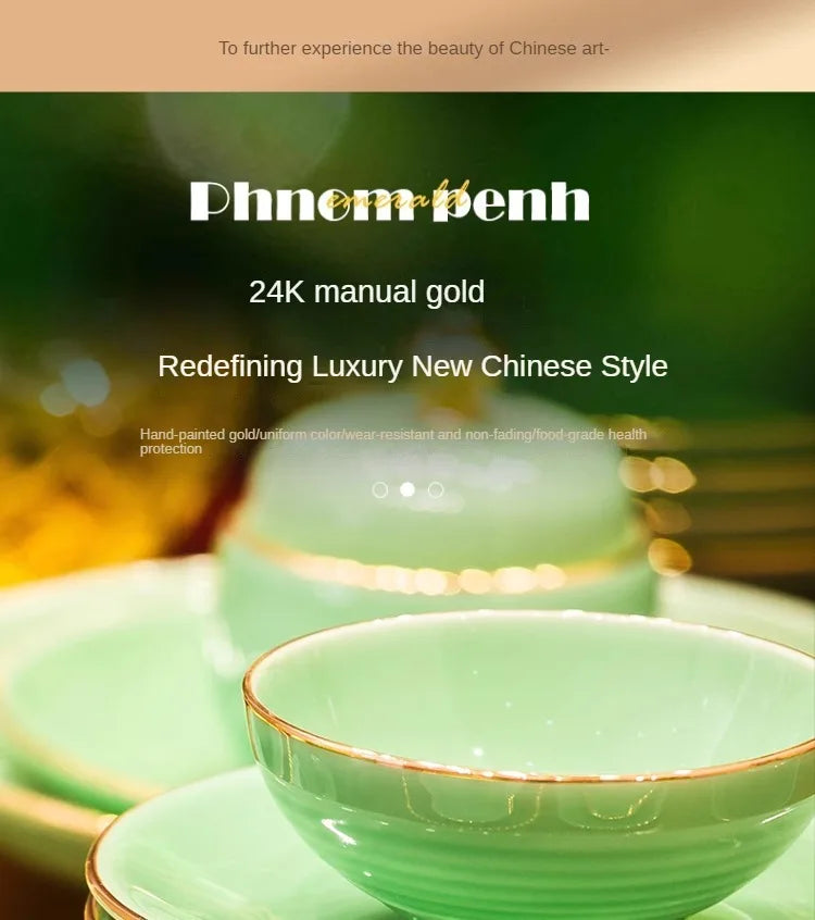 Elegant tableware set: Blue and White Porcelain Bowls and Dishes with Gold Edging from Jingdezhen for Everyday Dining