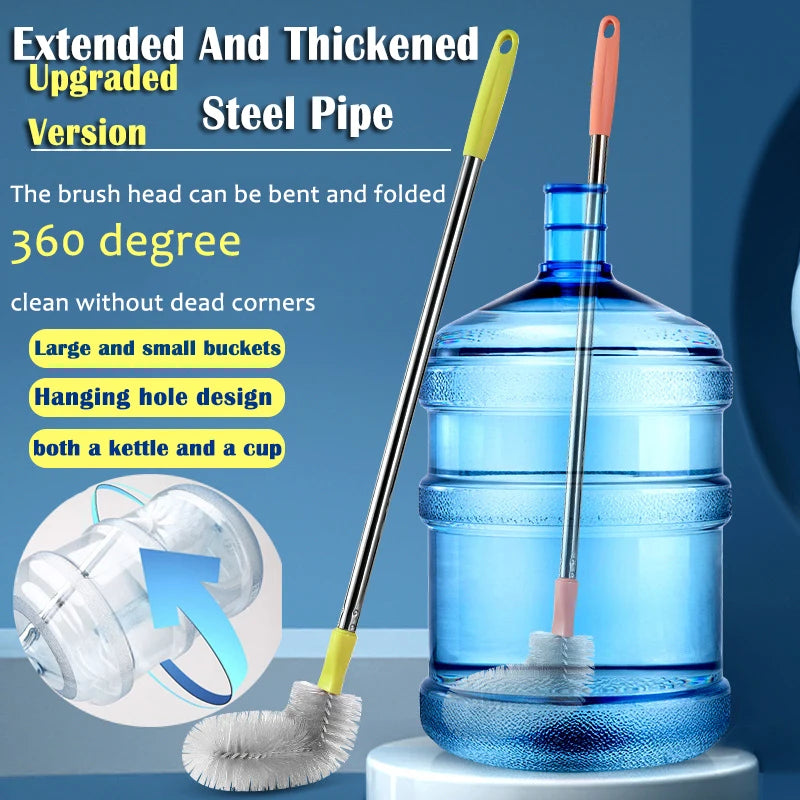 Household Bucket Washing Brush Stainless Steel Rod Plastic Water Dispenser Water Bucket Cleaning Gadgets long handle brush head