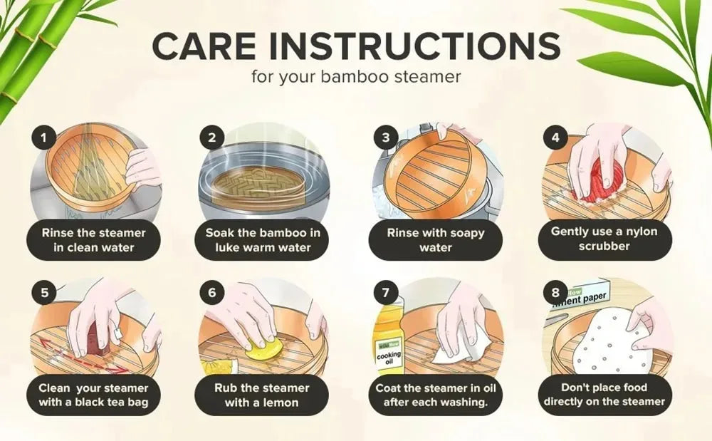 Handmade Bamboo Steamer 3 Tier & Lid Premium Bamboo Steamer Basket 100% Natural Bamboo Rolls Chicken Fish and 10 Inch Meat