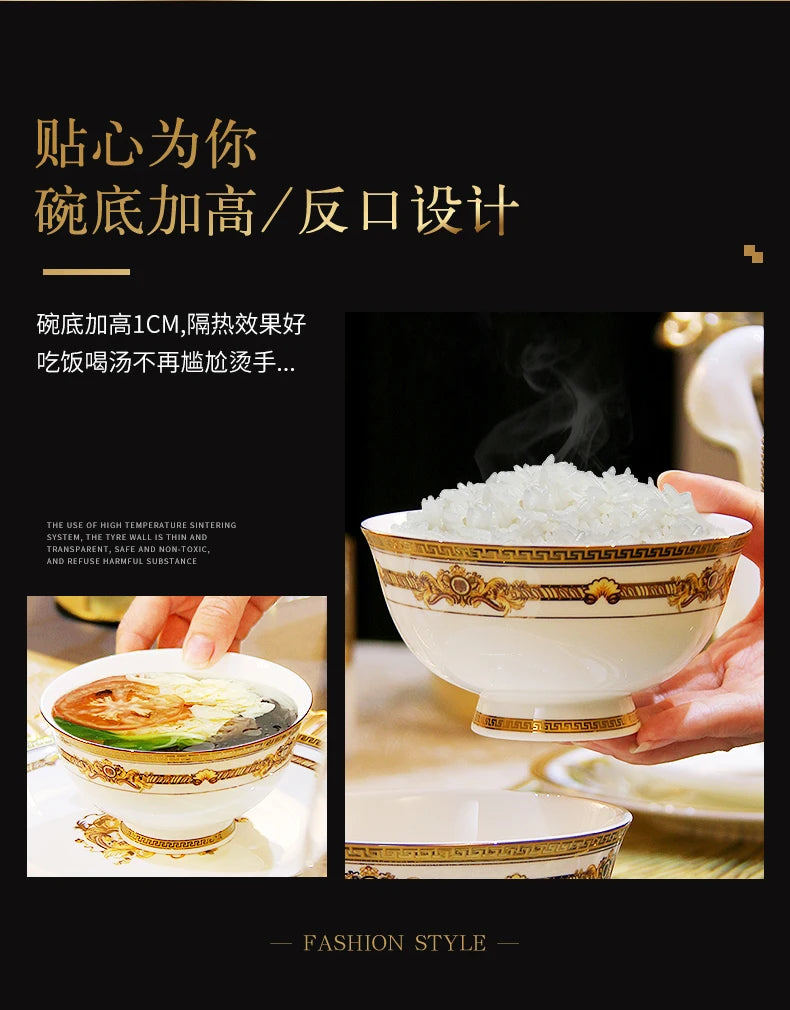 Gold Bone China Dinnerware Sets Ceramics Kitchen Gift Luxury Christmas Dinner Sets Wedding Party Vajillas Ceramica Dishes