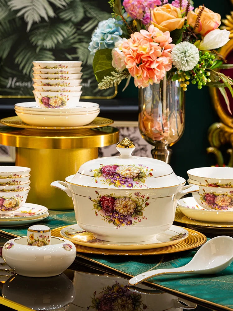 Exquisite European Style Bone China Bowl and Plate Set Luxurious Porcelain Bowl and Chopsticks Set