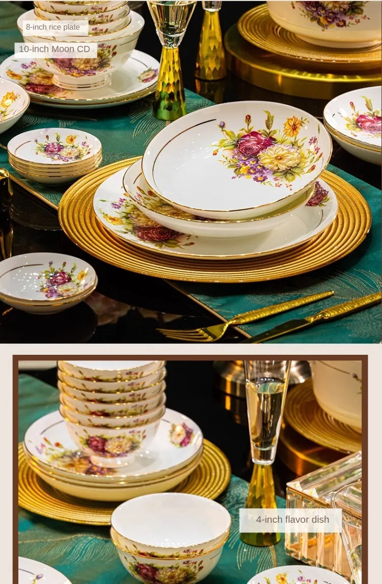 Exquisite European Style Bone China Bowl and Plate Set Luxurious Porcelain Bowl and Chopsticks Set