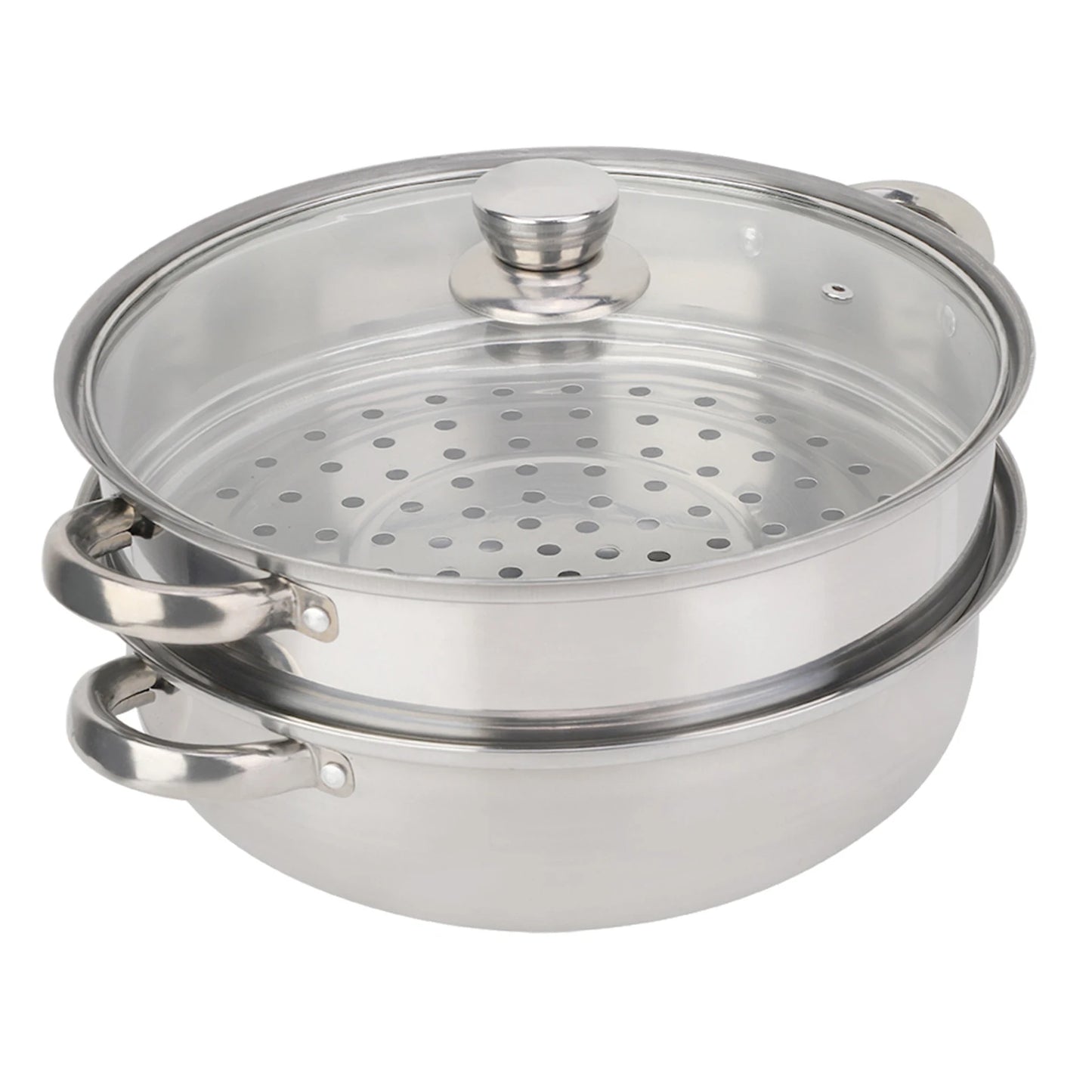 2 Layer Steamer Pot Cooker Stainless Steel Cookware 27cm Double Boiler Soup Steaming Pot for Home Kitchen Cooking