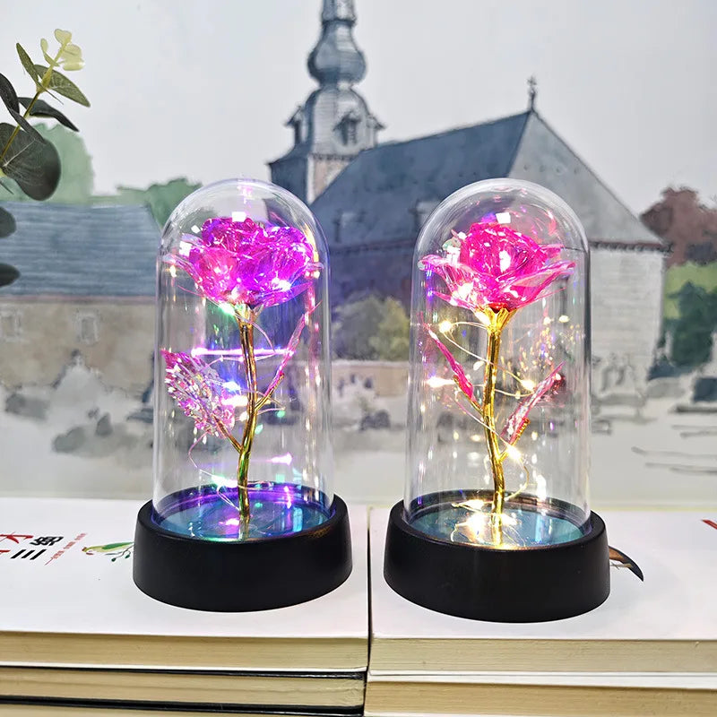 Eternal Rose Light LED Foil Flower Valentines Day Gift Wedding Party Decor Artificial Rose Flowers Light Christmas Decoration