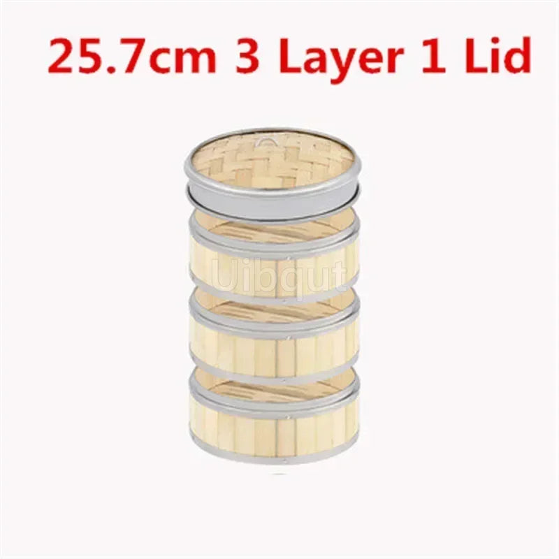 Bamboo Food Steamer basket with Stainless Steel Banding No Lid Bun Steaming Basket Dumplings DimSum Cage Cooker Kitchen Gadget