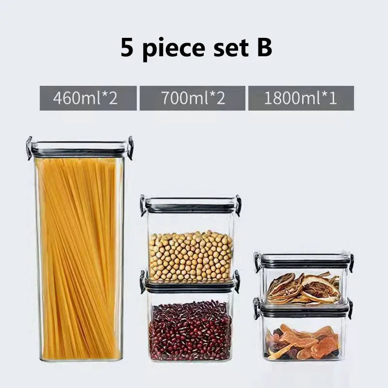 460–1800ml Stackable Airtight Food Storage Container Set – Plastic Kitchen Jars for Multigrain, Tea, Dried Fruit & More