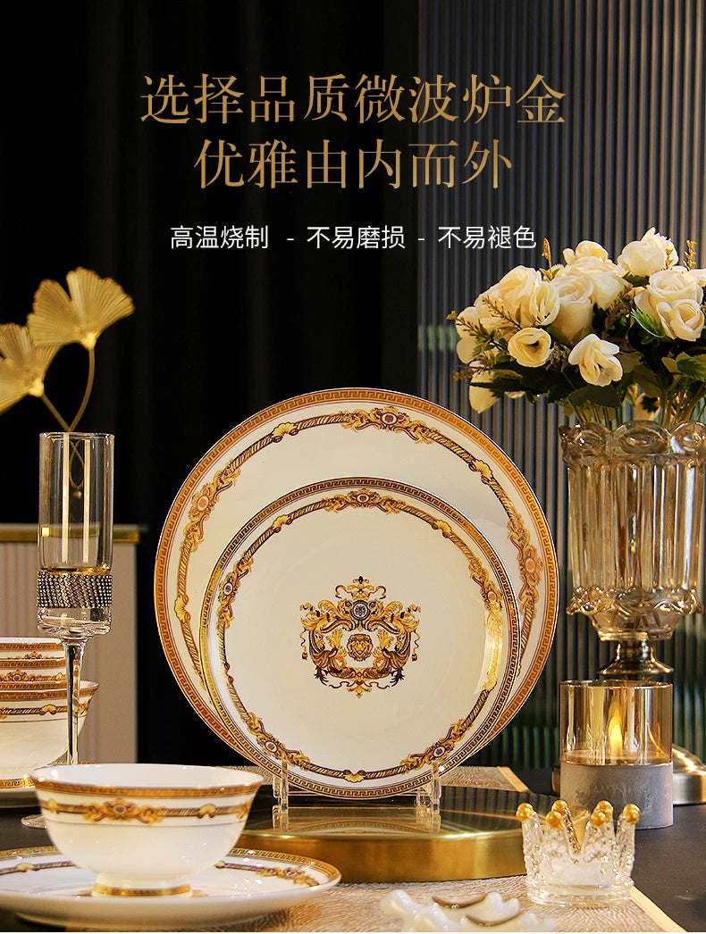 Gold Bone China Dinnerware Sets Ceramics Kitchen Gift Luxury Christmas Dinner Sets Wedding Party Vajillas Ceramica Dishes