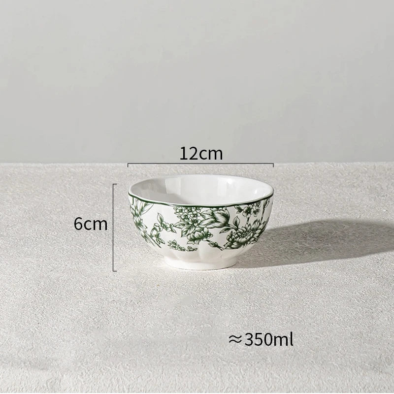 French Style Retro Green Ceramic Tableware Set Rainforest Series Dessert Plate Bowl Fish Dishes Home Cafe Afternoon Tea Mug Dish