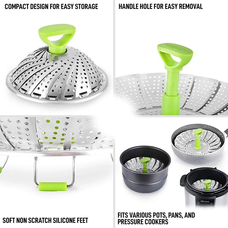1pc 9/11 inch Stainless Steel Lotus Steamer Tray, Foldable Steamer, Basket Steamer, Cooking Pan, Vegetables and Fruits