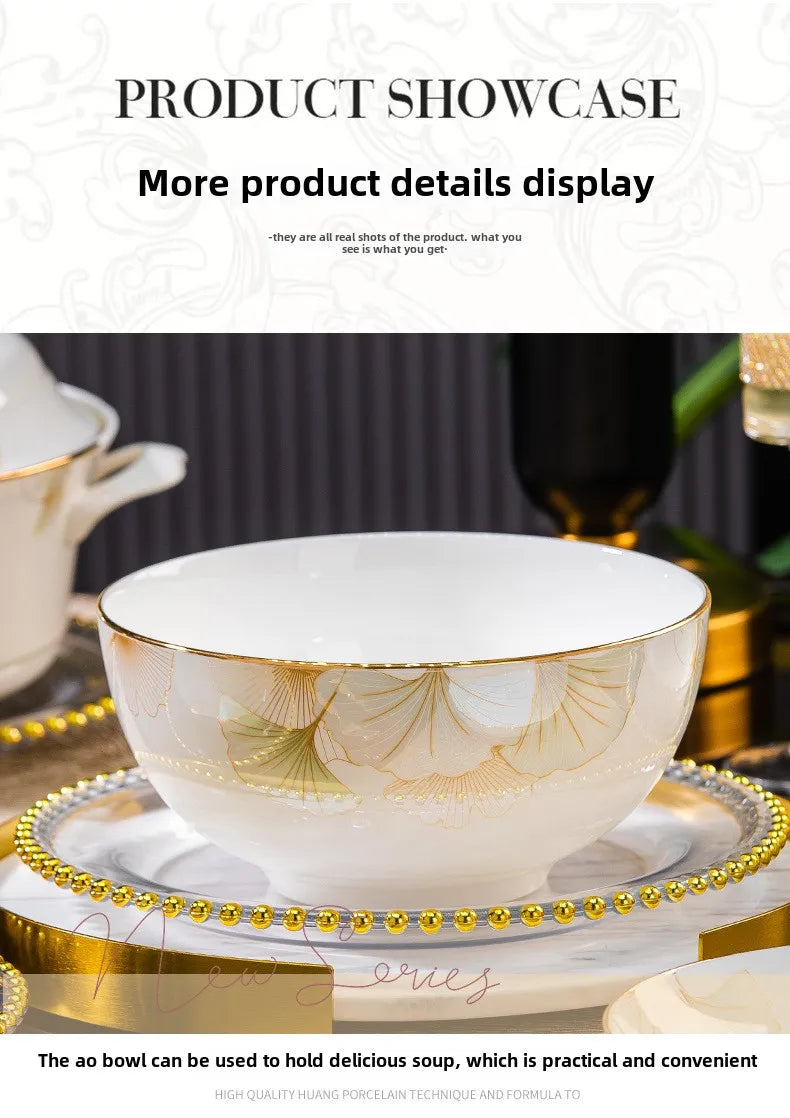 2025 new style bowl and dish set household high temperature ceramic bowl and dish combination bone china tableware gift