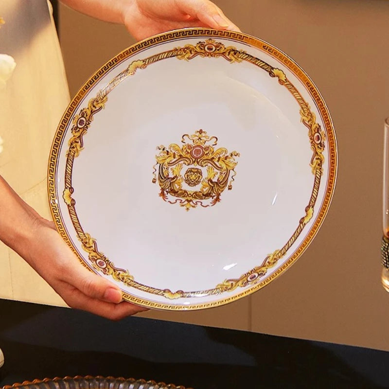 Gold Bone China Dinnerware Sets Ceramics Kitchen Gift Luxury Christmas Dinner Sets Wedding Party Vajillas Ceramica Dishes