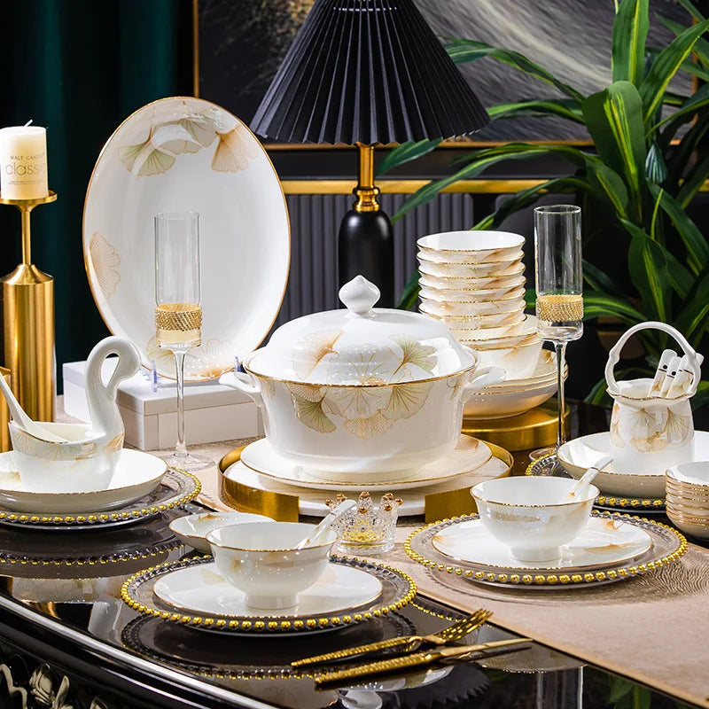 2025 new style bowl and dish set household high temperature ceramic bowl and dish combination bone china tableware gift