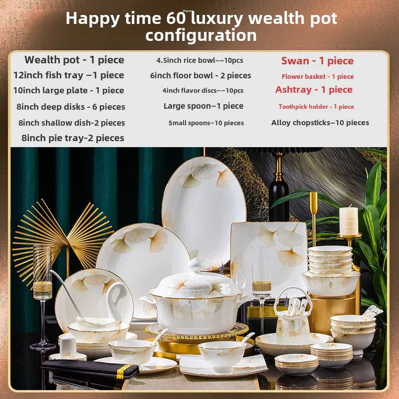 2025 new style bowl and dish set household high temperature ceramic bowl and dish combination bone china tableware gift