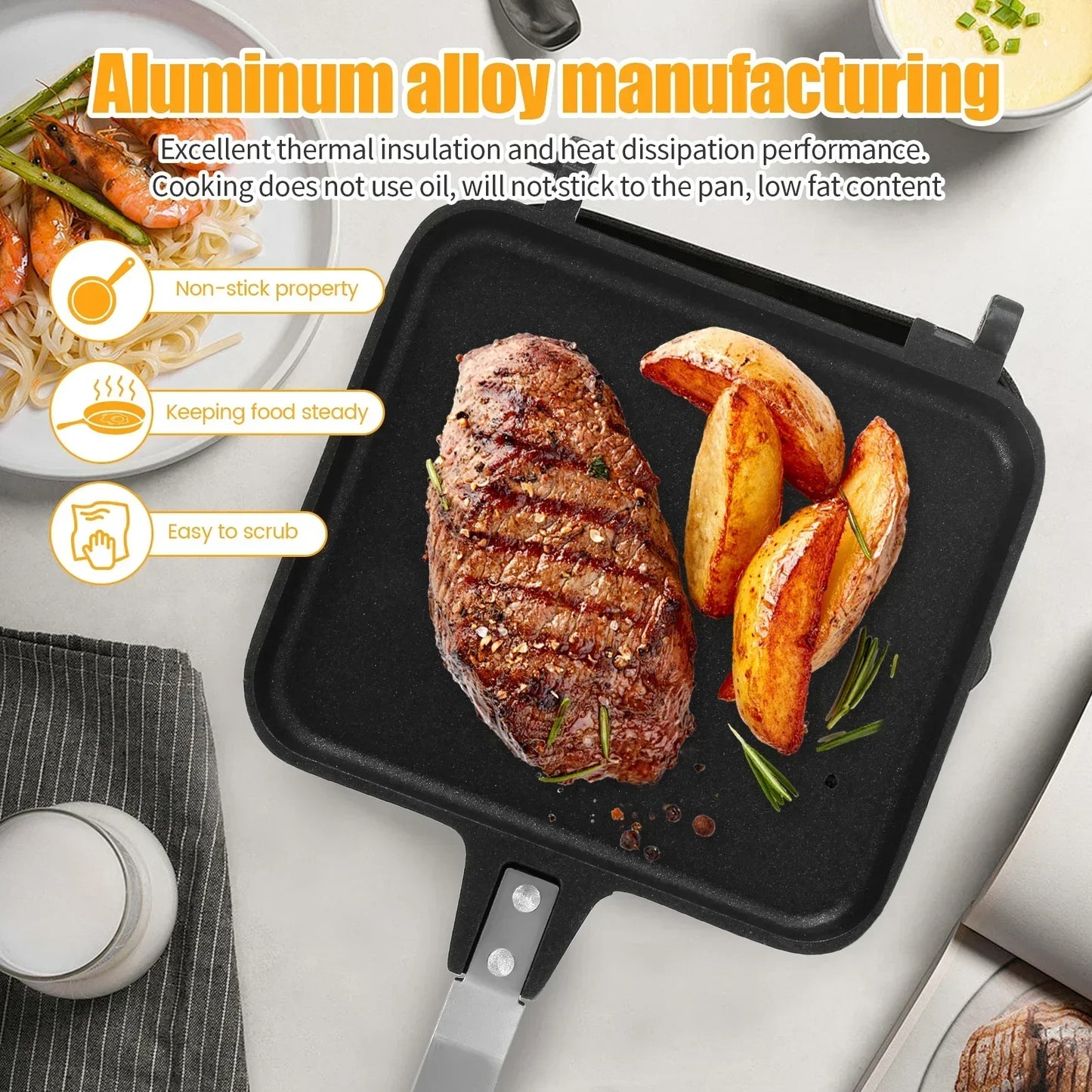 Aluminum Alloy Sandwich Maker Pan Non-Stick Sandwich Grill Pan Double Sided Frying Pan Detachable Hot Sandwich Maker Cookware