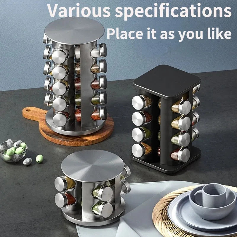 Stainless Steel Rotating Seasoning Rack Nordic Style Kitchen Special 360-degree Rotating Countertop Seasoning Storage Rack