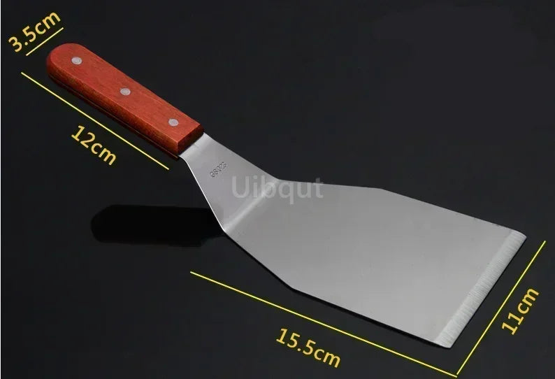 Stainless Steel Steak Fried Shovel Spatula Pizza peel Grasping Cutter Spade Pastry BBQ Tools Wooden Rubber Handle Kitchen turner